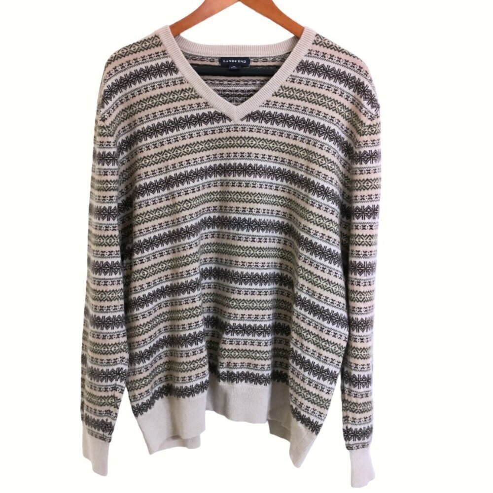 Brand New Lands' End 100% Cashmere Men's Fair Isle Family Sweater Size XL